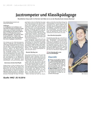 24.10.16, 18:17Artikeltextausgabe
Quelle: Zeitungsverlag Waiblingen | Waiblinger Kreiszeitung | Nr.248 | Dienstag, den 25. Oktober 2016 | Seite 1
Quelle: WKZ 25.10.2016
3 2 | M S U R - J a h r e s b e r i c h t 2 0 1 5 / 1 6
 