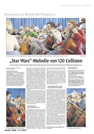 Chronologie mit Bildern Und Presseschau
04.11.15 12:04Bildausgabe
Dieses Bild ist urheberrechtlich geschützt.
Quelle für Artikeltextdarstellung: Artikeltext oder Artikel- und Ganzseitendarstellung.
J a h r e s b e r i c h t 2 0 1 5 / 1 6 - M S U R | 7
Quelle: WKZ 4.11.2015
 