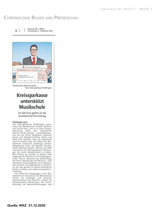 Chronologie Bilder und Presseschau
Filialdirektor Matthias Stalter.
Foto: Kreissparkasse Waiblingen
Waiblingen (pm).
Die Kreissparkasse Waiblingen unter-
stützt die Musikschule Unteres Remstal
mit 24 200 Euro, wie es in einer Presse-
mitteilung heißt. Der symbolische
Scheck wurde diesmal - coronabedingt -
nur aus der Ferne übergeben. Dennoch
freute sich Musikschulleiter Heiko von
Roth sehr darüber, dass die Sparkasse
auch in diesem Jahr die Arbeit der Mu-
sikschule finanziell großzügig fördert.
Mitgebracht hatte die Spende Filialdi-
rektor Matthias Stalter. Bereits seit 1996
unterstützt die Kreissparkasse Waiblin-
gen die sechs Musikschulen im Rems-
Murr-Kreis. So werden in diesem Jahr
insgesamt 96 200 Euro zur Verfügung ge-
stellt. Davon bekommt die Einrichtung
mit Sitz in Waiblingen 24 200 Euro. „Das
heimische Kulturangebot und insbeson-
dere Kinder und Jugendliche zu fördern,
ist für uns gerade in diesen besonderen
Zeiten wichtig und selbstverständlich“,
so Stalter.
Die Arbeit der Pädagogen in der Mu-
sikschule sei beachtlich, die Musikschule
zudem ein wichtiger und positiver
Standortfaktor für Familien, betont die
Kreissparkasse Waiblingen. Die Unter-
stützung von Musikeinrichtungen und
Nachwuchsmusikern habe bei der Kreis-
sparkasse eine lange Tradition. So enga-
giert sich das Kreditinstitut neben der
Breiten- auch in der Spitzenförderung.
Unter anderem über den Musikförder-
preis der Sparkassenstiftung.
Kreissparkasse
unterstützt
Musikschule
24 200 Euro gehen an die
musikalische Einrichtung
Innenstadt: Nicht dem
freien Markt überlassen
Betr. Artikel „Für Werbung, gegen Plan-
Lesermeinung
Mitarbeiterin kritisi
Sieglinde Söltner hat für die Remstal-Werkstätten die sogenannte
Von unserem Redaktionsmitglied
Lea Krug
Waiblingen.
„Eine Insel der Glückseligen“ sei die Arbeit
bei der Bio-Kiste für die Menschen mit Be-
hinderung gewesen, sagt die Gruppenleite-
rin Sieglinde Söltner, die seit vielen Jahren
für die Diakonie Stetten arbeitet. Doch vor
wenigen Tagen wurde bekanntgegeben: Es
ist endgültig Schluss für das Obst- und Ge-
müseprojekt. Geärgert hat sich die 64-Jäh-
rige aber vor allem über einen Satz von Ge-
schäftsbereichsleiter Thomas Illigmann.
Sieglinde Söltner hat die Bio-Kiste vor 25
Jahren aufgebaut. Das von Menschen mit
Behinderung angebaute Gemüse von der
Hangweide in Kernen sollte in Bio-Qualität
an die Menschen in der Region gehen, so die
ursprüngliche Idee. Über Jahre haben Sölt-
ner und ihr Team die Abläufe optimiert,
Menschen mit Behinderung betreut und
eine Kundschaft aufgebaut.
Doch seit dem Verkauf der Hangweide,
der schließlich 2019 abgeschlossen wurde,
sind die eigenen Anbauflächen kleiner ge-
worden. Man habe schließlich immer mehr
Obst und Gemüse bei anderen Bauern zuge-
kauft, erklärt Söltner. Wegen des Verkaufs
musste die Gruppe außerdem 2017 in die
Oppenländerstraße nach Waiblingen zie-
hen. Doch die Tätigkeit der Gruppe sei die-
selbe geblieben. Die Arbeit ihrer Gruppe
lief weiter. Zumindest bis die Corona-Krise
und schließlich auch noch ein Wechsel an
der Spitze der Remstal-Werkstätten kamen,
wie Söltner erklärt. Kürzlich sei sie dann
informiert worden: Bei der Bio-Kiste mit
ihren 670 Abonnenten ist Schluss. Hinter-
grund sei eine wirtschaftliche Entschei-
dung.
Es ist vor allem ein Satz, den
Söltner nicht stehenlassen will
Mit der Entscheidung hatte sie sich in den
vergangenen Wochen bereits abgefunden,
meint Söltner. Doch als sie vor wenigen Ta-
gen einen Artikel der Waiblinger Kreiszei-
tung las, in dem es um das Ende der Bio-
Kiste ging, da habe sie entschieden, sich
zum Thema öffentlich zu äußern. Vor allem
eine Äußerung habe sie betroffen gemacht.
Diese stammt von Thomas Illigmann, dem
Geschäftsbereichsleiter der Remstal-Werk-
stätten. Er erklärt im Kontext der Schlie-
ßung: „Mit der Arbeit mit Menschen mit Be-
hinderung hatte dies nichts mehr zu tun.“
Wie Illigmann zu diesem Schluss komme,
könne sie nicht nachvollziehen, sagt Sölt-
ner. „Das war immer eine sinnvolle Arbeit“,
sagt sie. Zuletzt arbeiteten zwölf Menschen
mit Behinderung in ihrem Team. Sie haben
beispielsweise Obst und Gemüse gewa-
schen, es verpackt und bei der Auslieferung
geholfen. Je nach Fähigkeiten hätten die
Menschen in ihrer Gruppe verschiedene
Aufgaben bekommen. „Deshalb hat mich
dieser Satz wirklich getroffen“, sagt sie.
Außerdem habe das Projekt auch Begeg-
nungen zwischen Menschen mit und ohne
Behinderung ermöglicht, ganz im Sinne von
Inklusion.
Das Gespräch mit Söltner findet bei ihr
zu Hause in Grunbach statt. Die 64-Jährige
sitzt am Küchentisch. Im Nachhinein sagt
sie über die Arbeit: „Das war eine Insel der
Glückseligen.“ Die Situation ausschließlich
aus wirtschaftlichen Gesichtspunkten zu
bewerten, das hält Söltner für falsch.
Schließlich stehe die Diakonie auch für
christliche We
sie außerdem
scheidung nic
ler Kritik wi
aber auch de
krieg anzette
Arbeitsplatz.
drücken“, sag
Die 64-Jäh
Schließung d
stellt. Einzeln
rung aus dem
Landschaftsg
dere bekomm
dustrie zugete
dest der Arbe
ße der gleiche
allerdings, da
zelnen Indu
machen könn
auch andere
tung, wie beis
Fellbach und
schlossen wur
Thomas Il
reichsleiter d
ßert sich zu d
fürchtet, sein
Sieglinde Söltner spricht an ihrem Esstisch über ihre Arbeit.
Waiblingen
Nummer 303 – WNS2
Donnerstag, 31. Dezember 2020
B 2
J a h r e s b e r i c h t 2 0 2 0 / 2 1 - M S U R | 7
Quelle: WKZ 31.12.2020
 