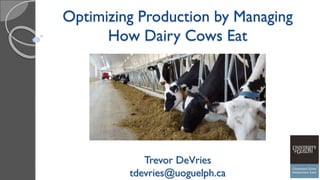 Optimizing Production by Managing
How Dairy Cows Eat
Trevor DeVries
tdevries@uoguelph.ca
 