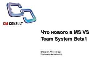 Что нового в  MS VS Team System Beta1 Шамрай Александр Новичков Александр 