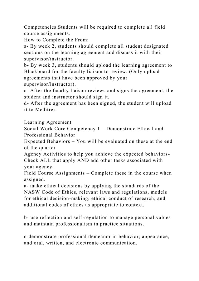 Msw Learning Agreement Examples