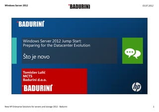 Windows Server 2012                                                   03.07.2012




New HP Enterprise Solutions for servers and storage 2012 - Badurini            1
 