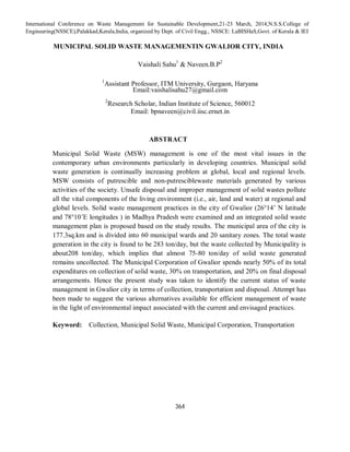 MUNICIPAL SOLID WASTE MANAGEMENT IN GWALIOR CITY, INDIA | PDF