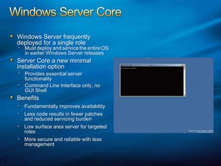 Provided by:Hyper-V ArchitectureOSISV / IHV / OEMVM Worker ProcessesMicrosoft Hyper-VMicrosoft / XenSourceParent PartitionChild PartitionsApplicationsApplicationsApplicationsApplicationsUser ModeWMI ProviderVM ServiceWindows KernelWindows KernelXen-Enabled Linux KernelWindows Server 2003, 2008Windows Server 2008Non-Hypervisor Aware OSLinux VSCVSCVSPIHV DriversKernel ModeVMBusHypercall AdapterEmulationVMBusVMBusWindows hypervisorRing -1“Designed for Windows” Server Hardware