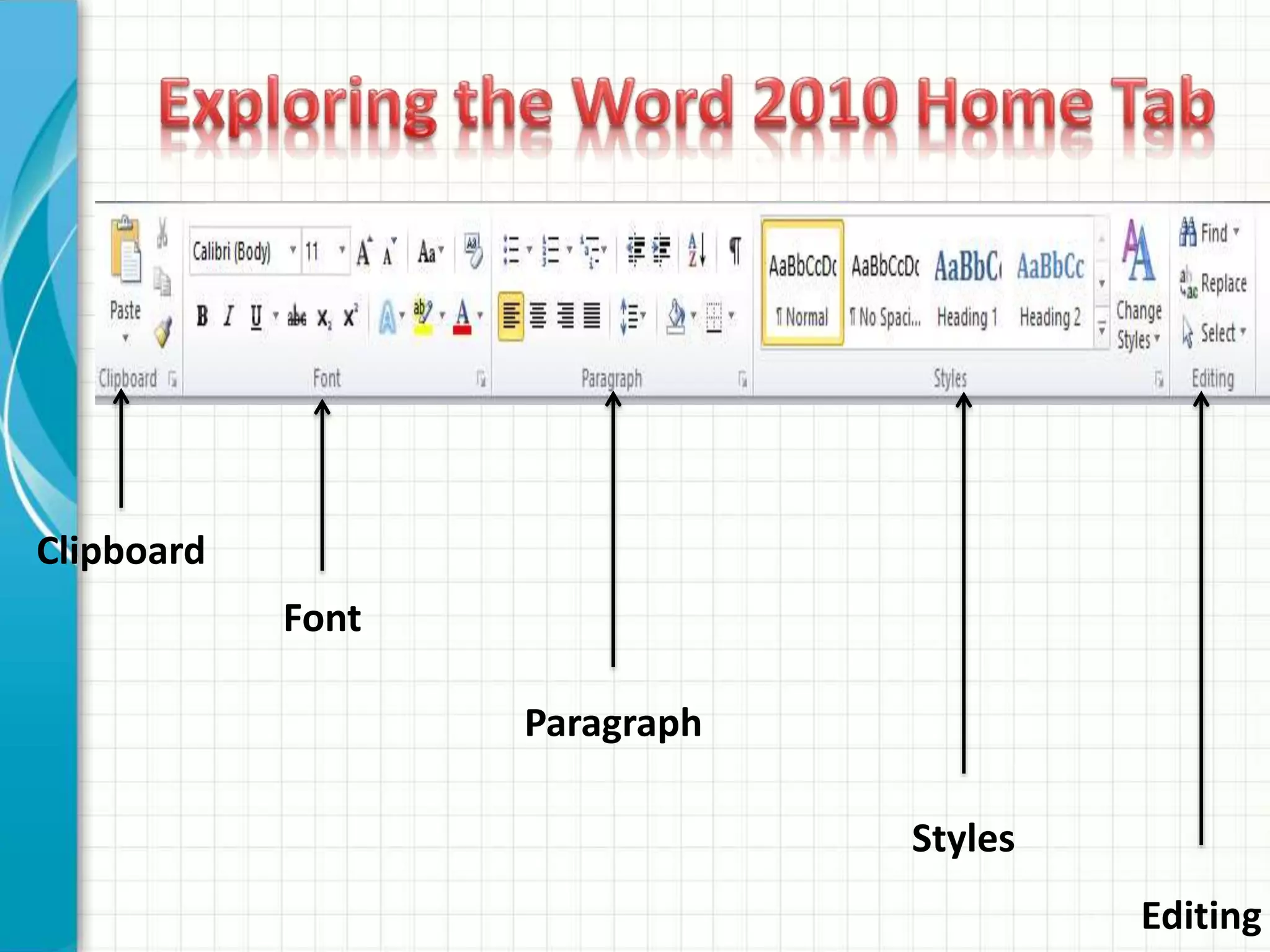 Clipboard
Font
Paragraph
Styles
Editing
 