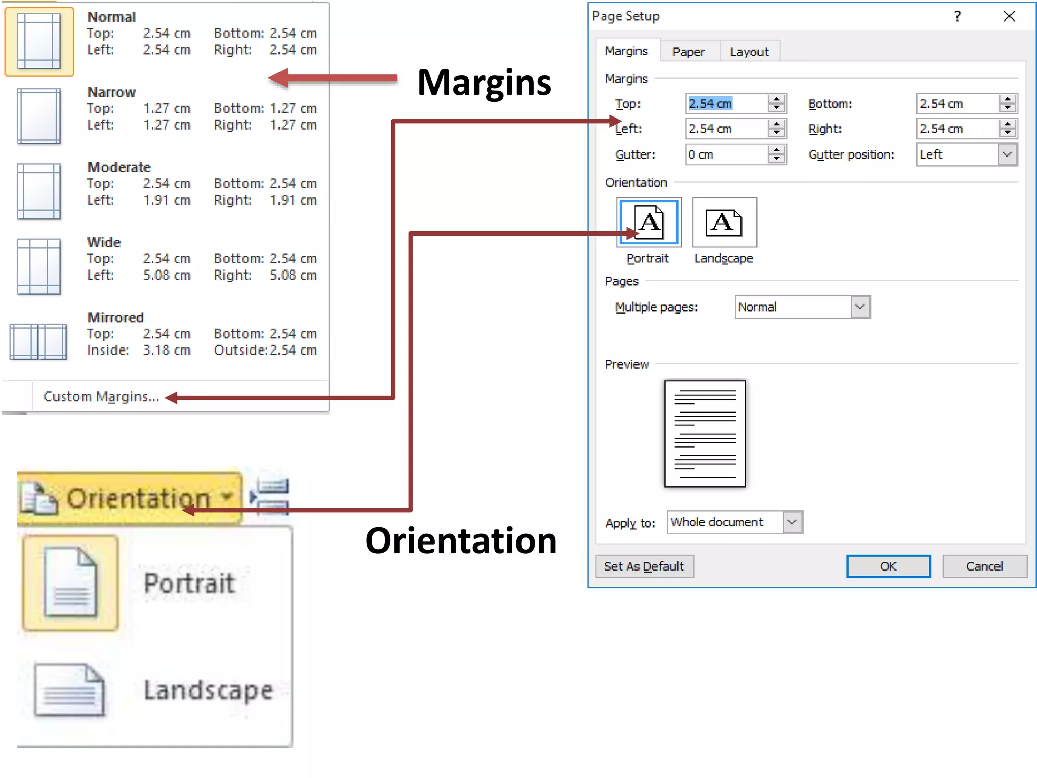 Margins
Orientation
 