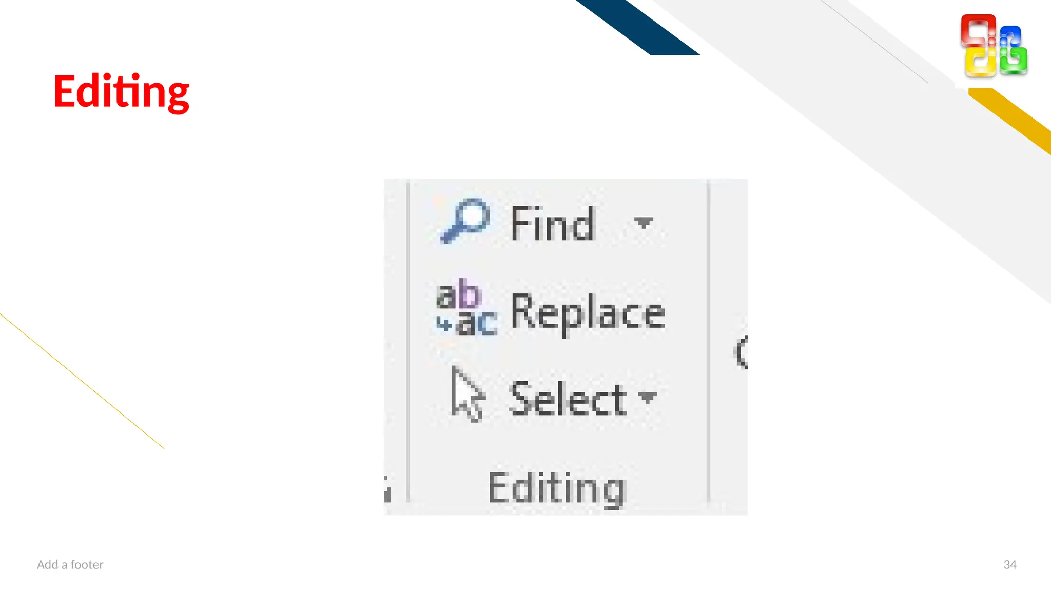 FR
Add a footer 34
Editing
 