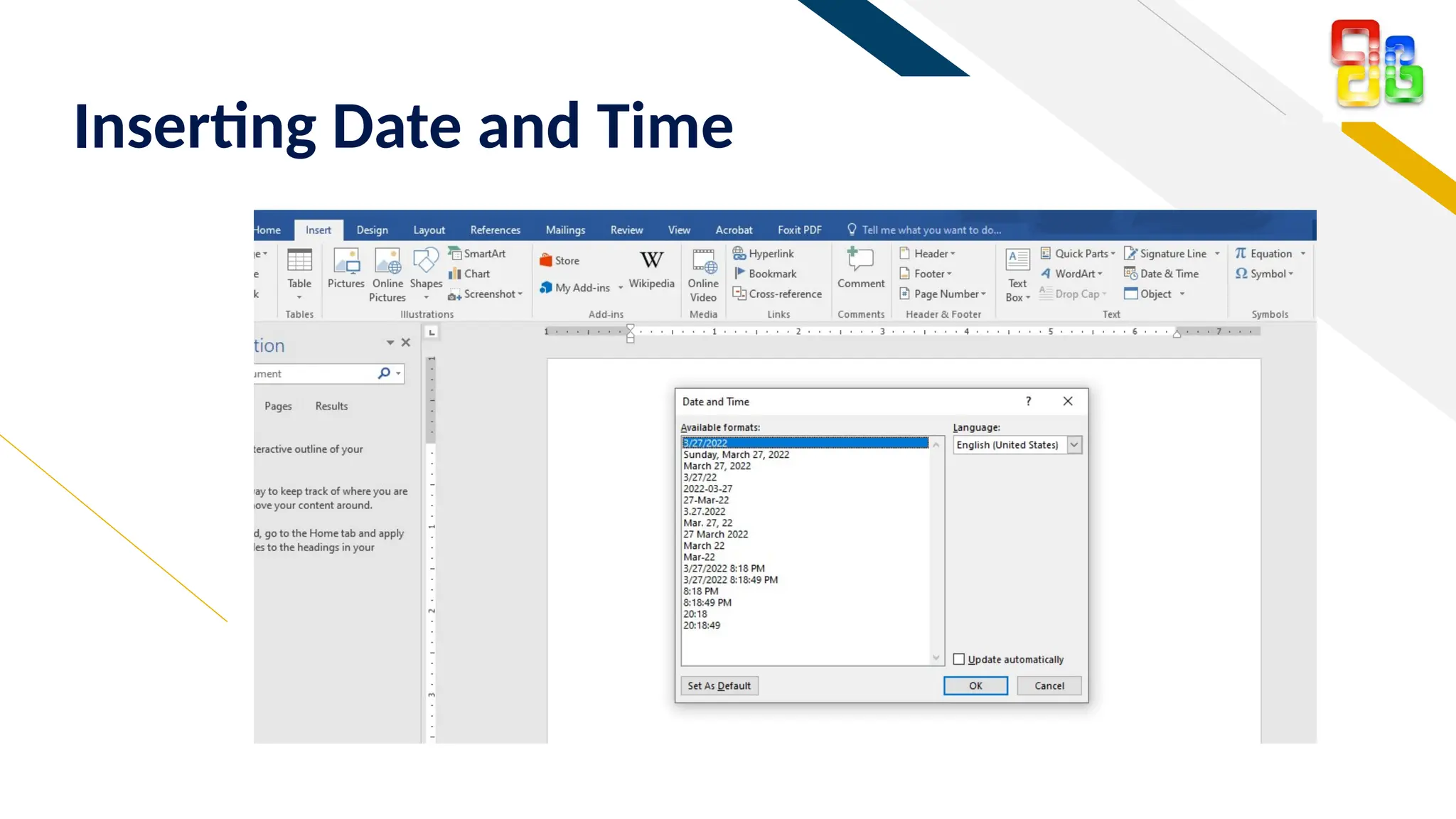 FR
Inserting Date and Time
 