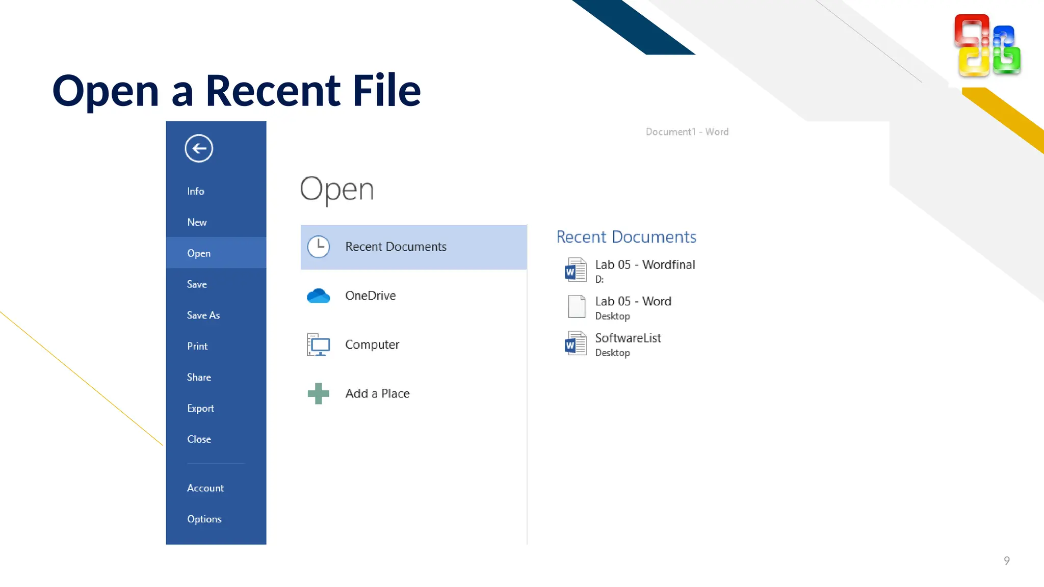 FR
9
Open a Recent File
 