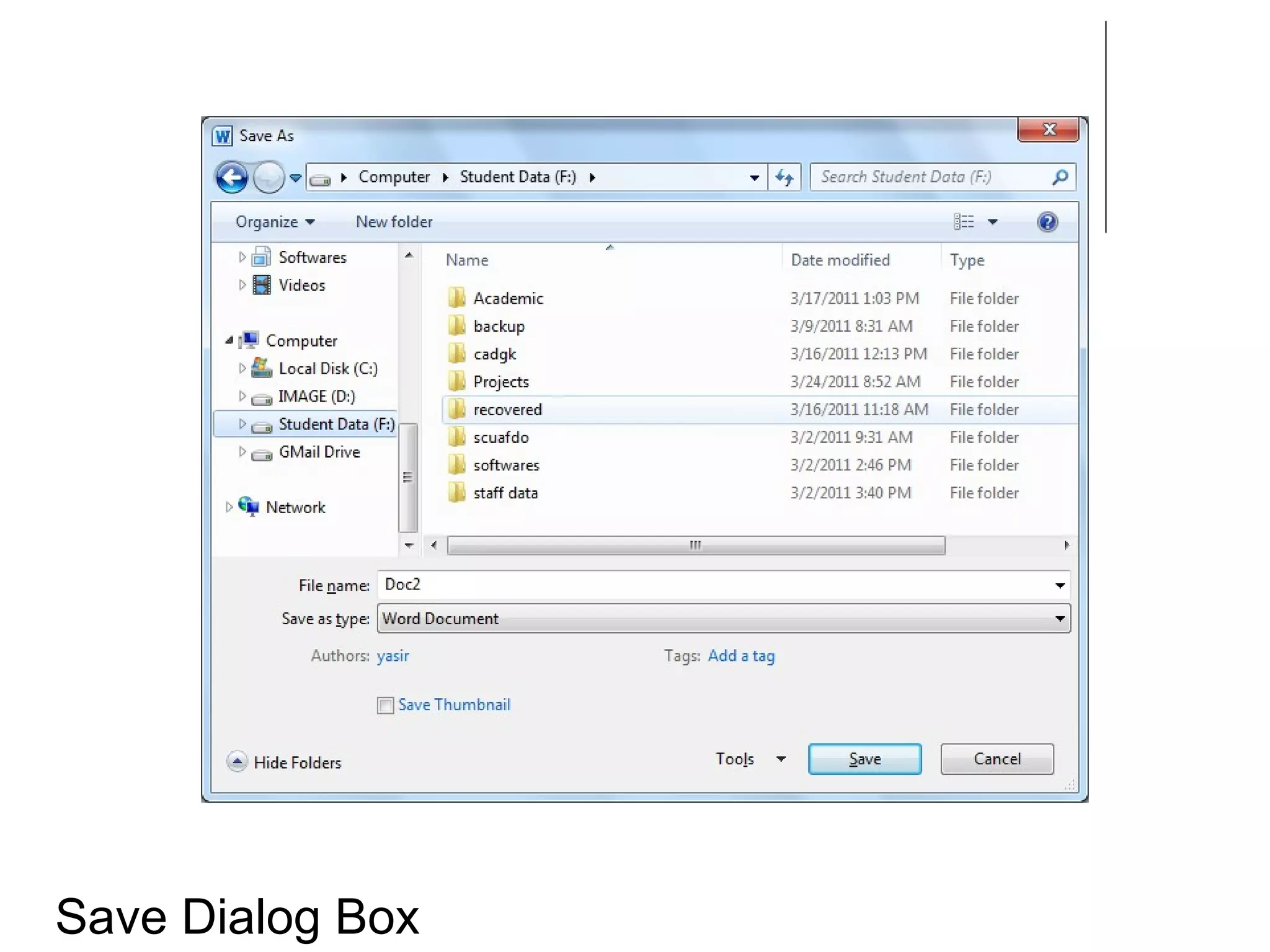 Save Dialog Box
 