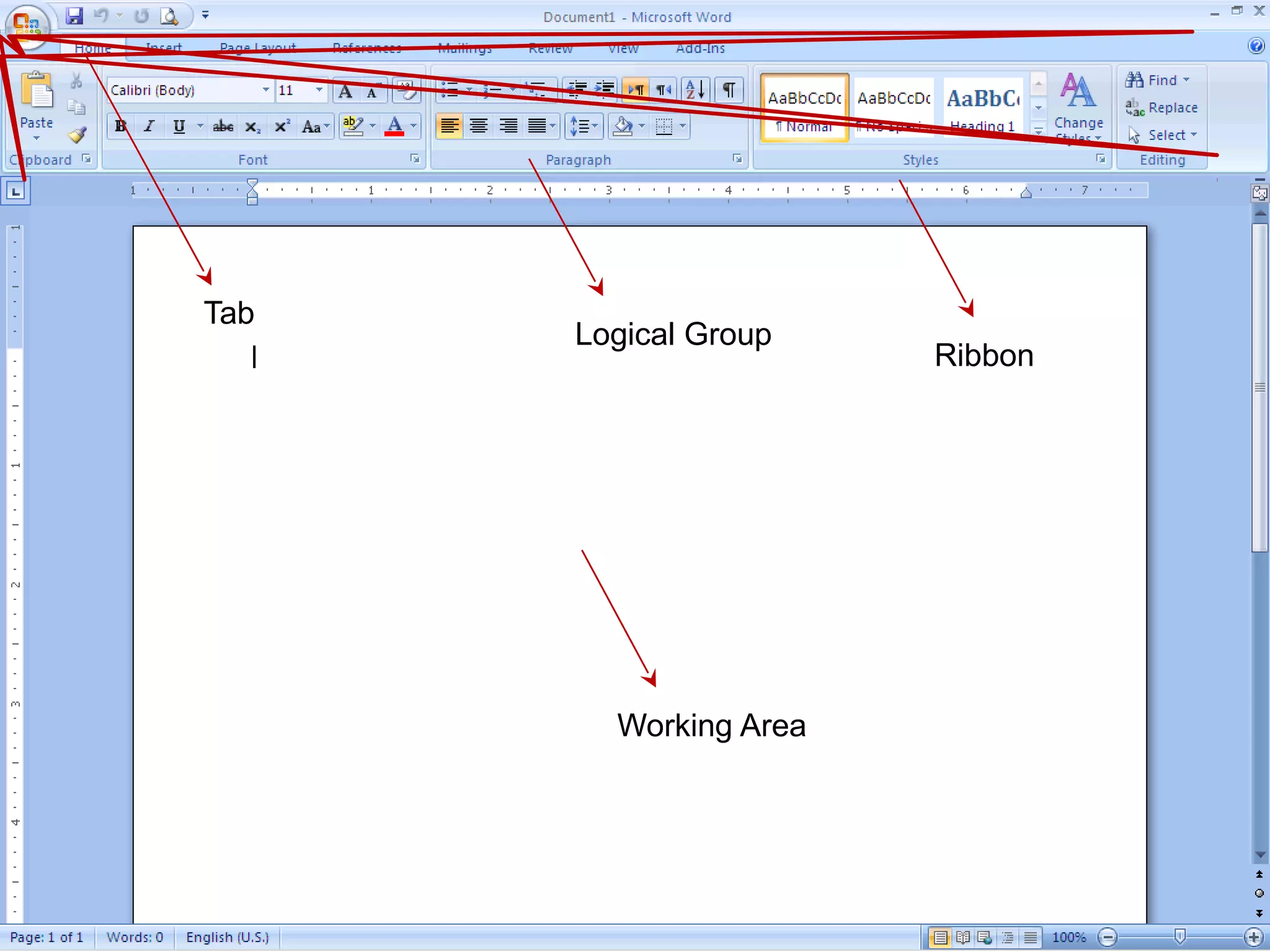 Ribbon
Logical Group
Tab
Working Area
 
