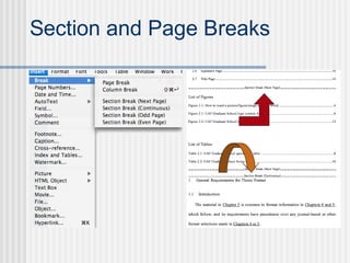Section and Page Breaks
 