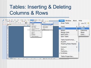 Tables: Inserting & Deleting
Columns & Rows
 