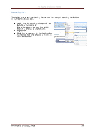 ms word tutorial class 6: bullets | numbering |... Ms word 2007 practical notes | PDF