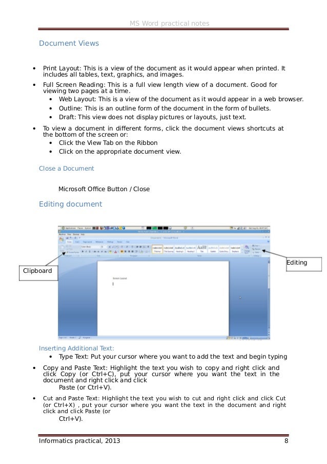 Ms word 2007 practical notes