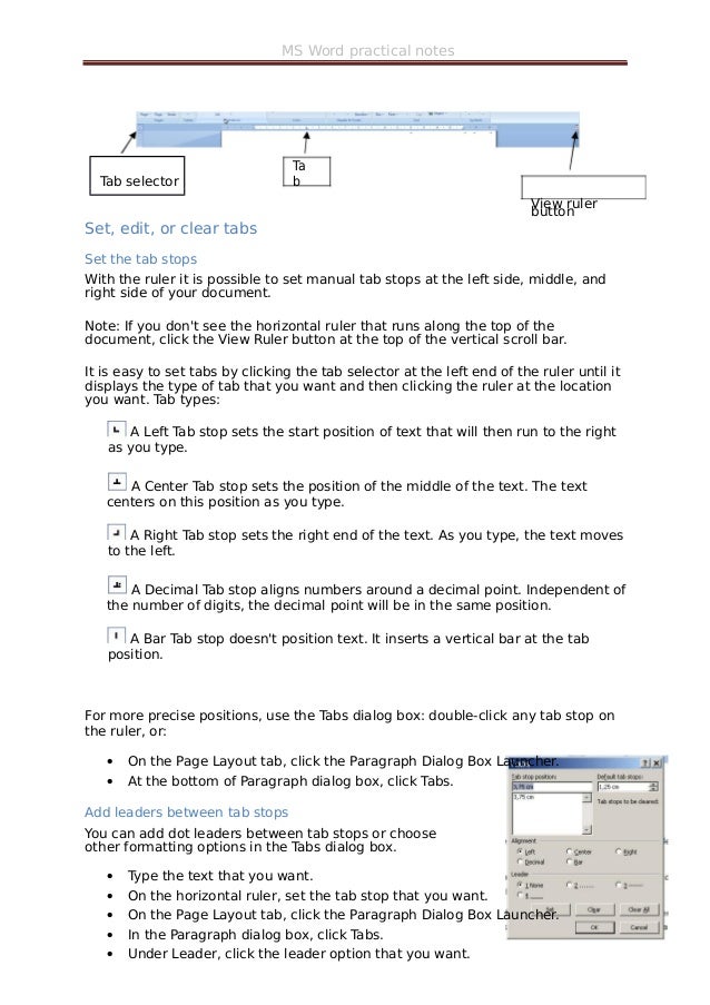 ms word 2007 practical notes