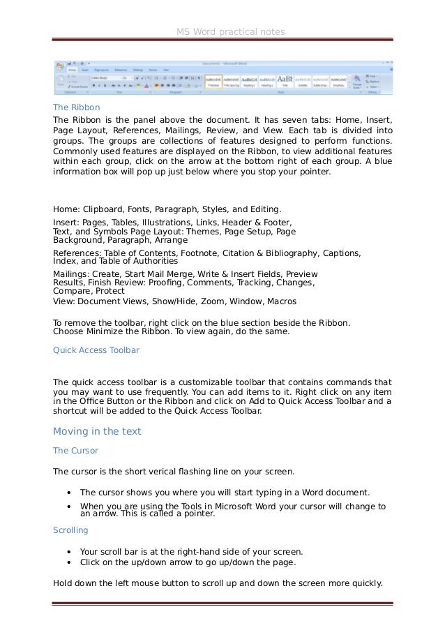 ms word 2007 practical notes