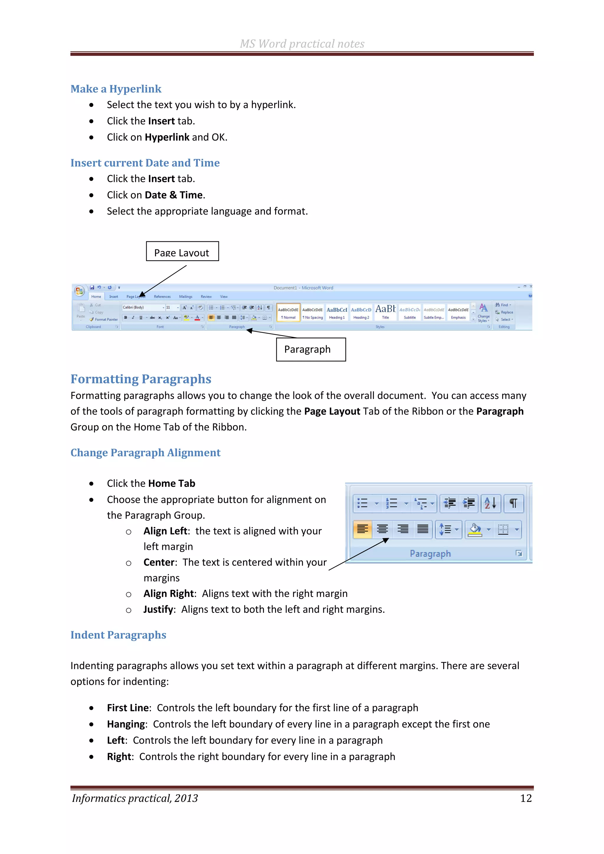 Ms word 2007 practical notes | PDF
