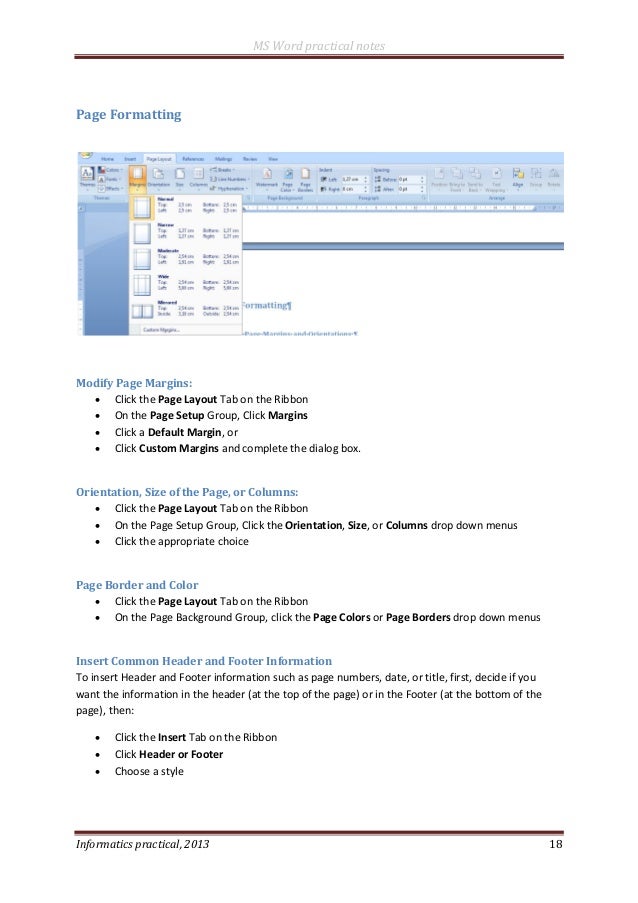 ms word 2007 practical notes