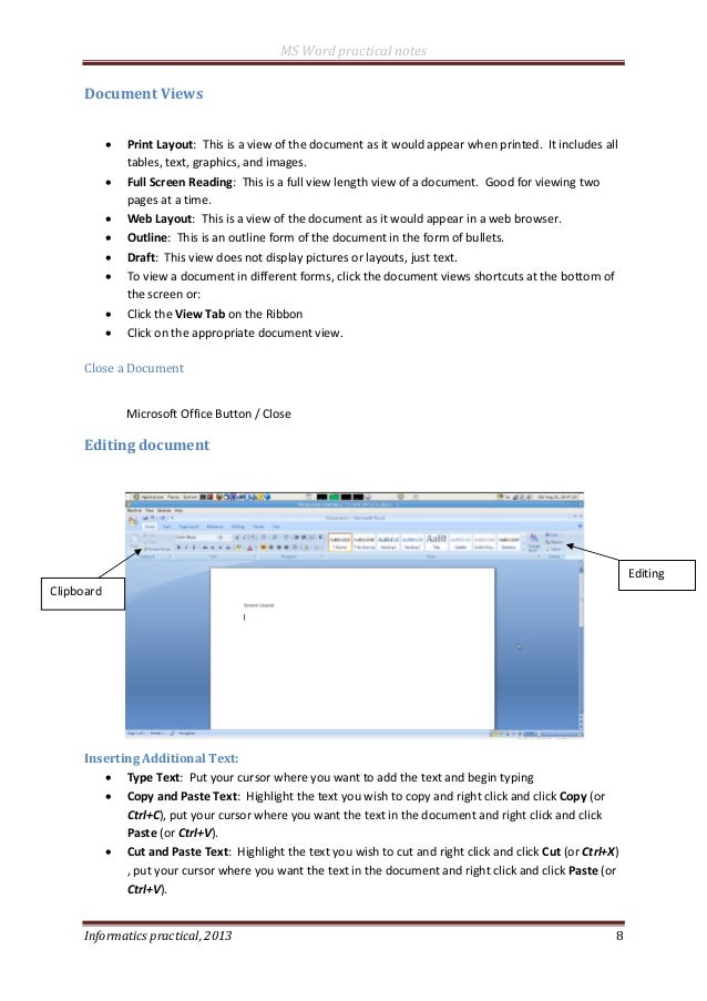 ms word 2007 practical assignments for students