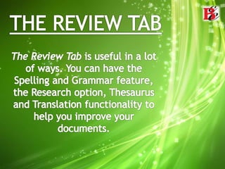 Explanation About MS Word And its Various Tabs And Toolbars 