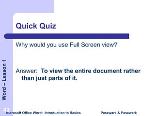 View Answer Word MS WORD BASICS for the beginners or students | PPT