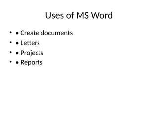 MS Word Basics Presentation for BCA Students and Beginners | PPTX