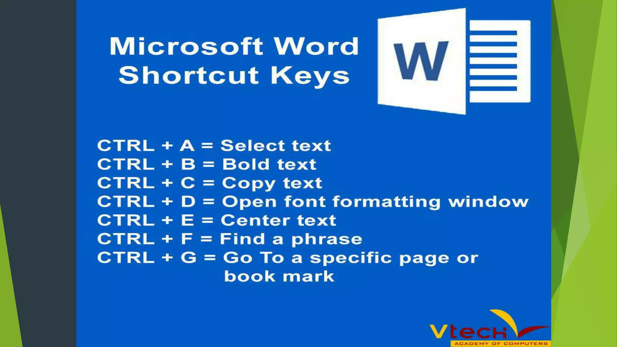 Ms Word Shortcut Keys - Vtech Academy