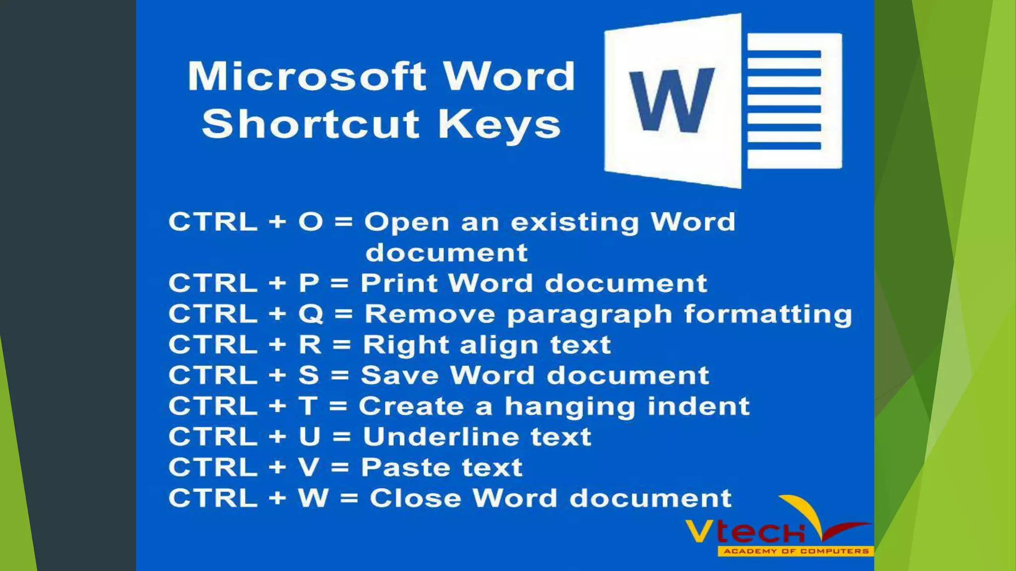 Ms Word Shortcut Keys - Vtech Academy