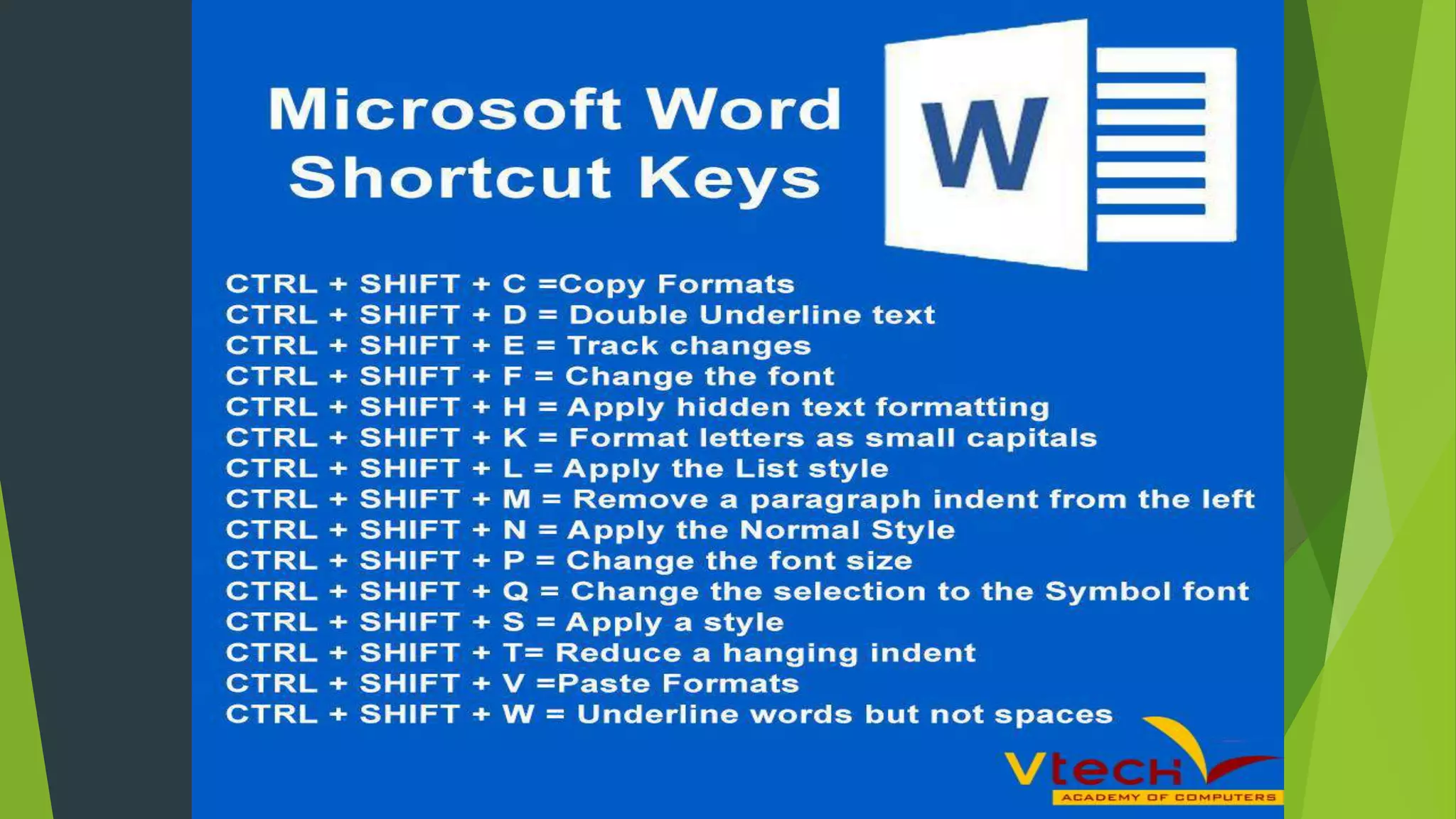 Ms Word Shortcut Keys - Vtech Academy