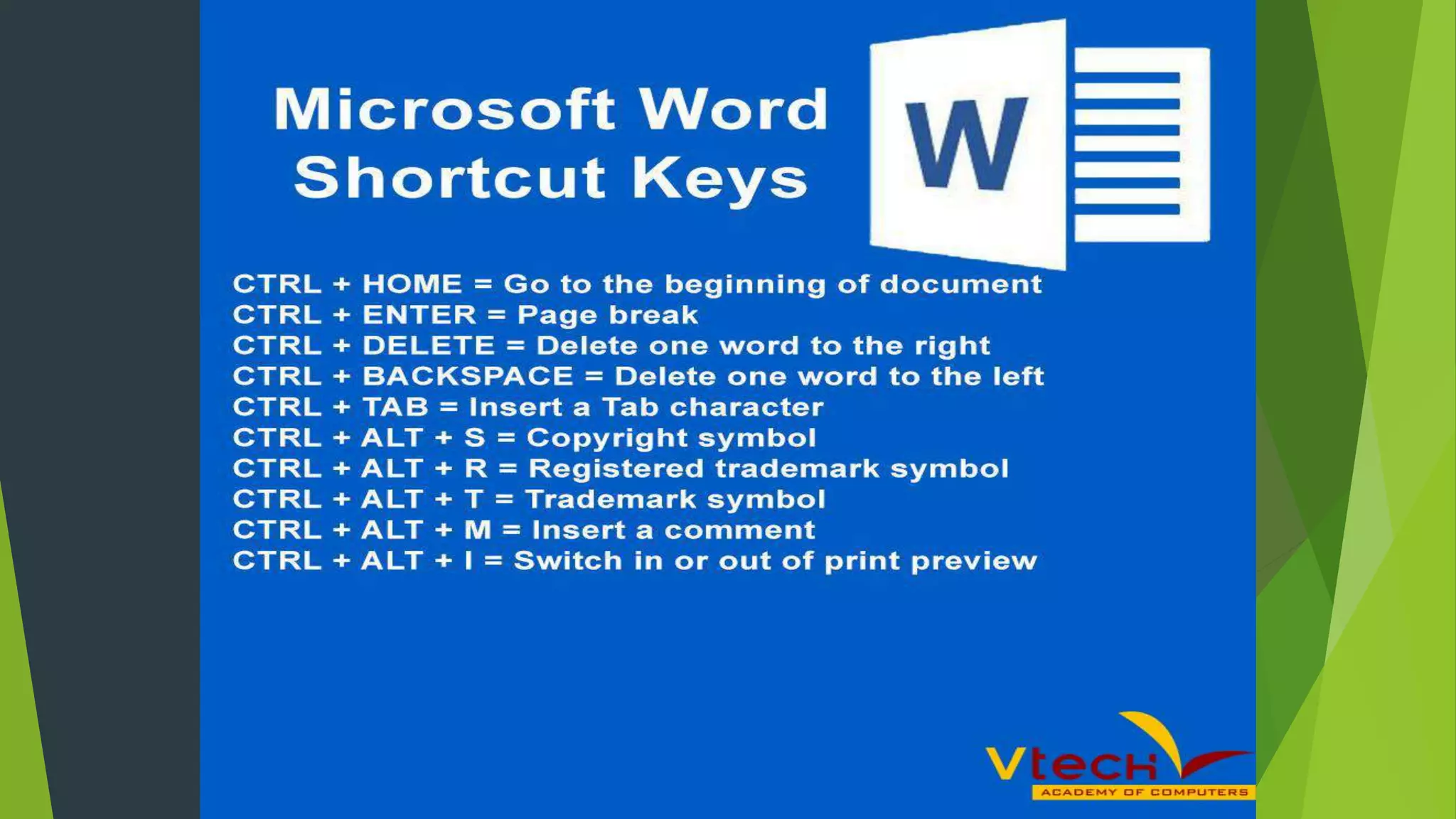 Ms Word Shortcut Keys - Vtech Academy