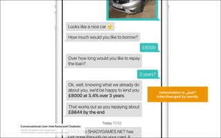 Information is „just“
interchanged by words.
Conversational User Interfaces and Chatbots
Speech recognition and processing /
Communication via automatic and personal chats
 