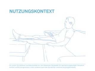 NUTZUNGSKONTEXT




Im vierten Teil erklären und beschreiben wir die relevanten Parameter für den Nutzungskontext: Situation,
Umfeld und Nutzungsmodus. Unter anderem auch den Sonderfall »mobiler Nutzungskontext«.
 
