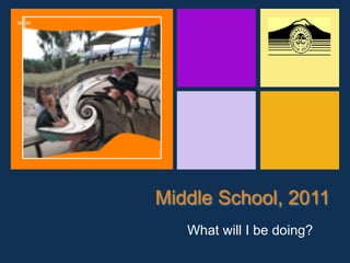 +
Middle School, 2011
What will I be doing?
 