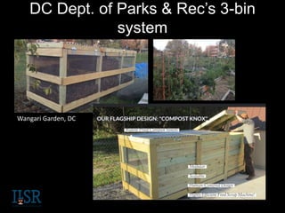 DC Dept. of Parks & Rec’s 3-bin
system
“Knox” design by Urban Farm Plans (www.urbanfarmplans.com)
Wangari Garden, DC
 
