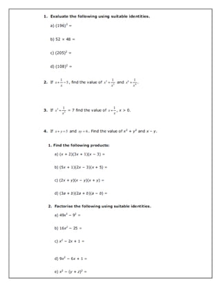 Maths algebraic expression and identities