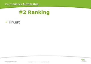 Authorship

#2 Ranking
• Trust

10/17/2013 ® Searchmetrics Inc. 2013 Page 23
│

 