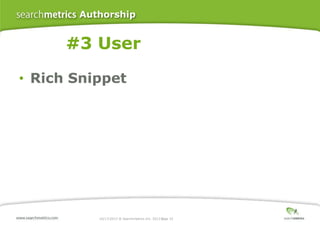 Authorship

#3 User
• Rich Snippet

10/17/2013 ® Searchmetrics Inc. 2013 Page 32
│

 