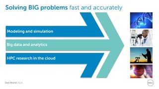 Dell World 2014 
Solving BIG problems fast and accurately 
Modeling and simulation 
Big data and analytics 
HPC research in the cloud  