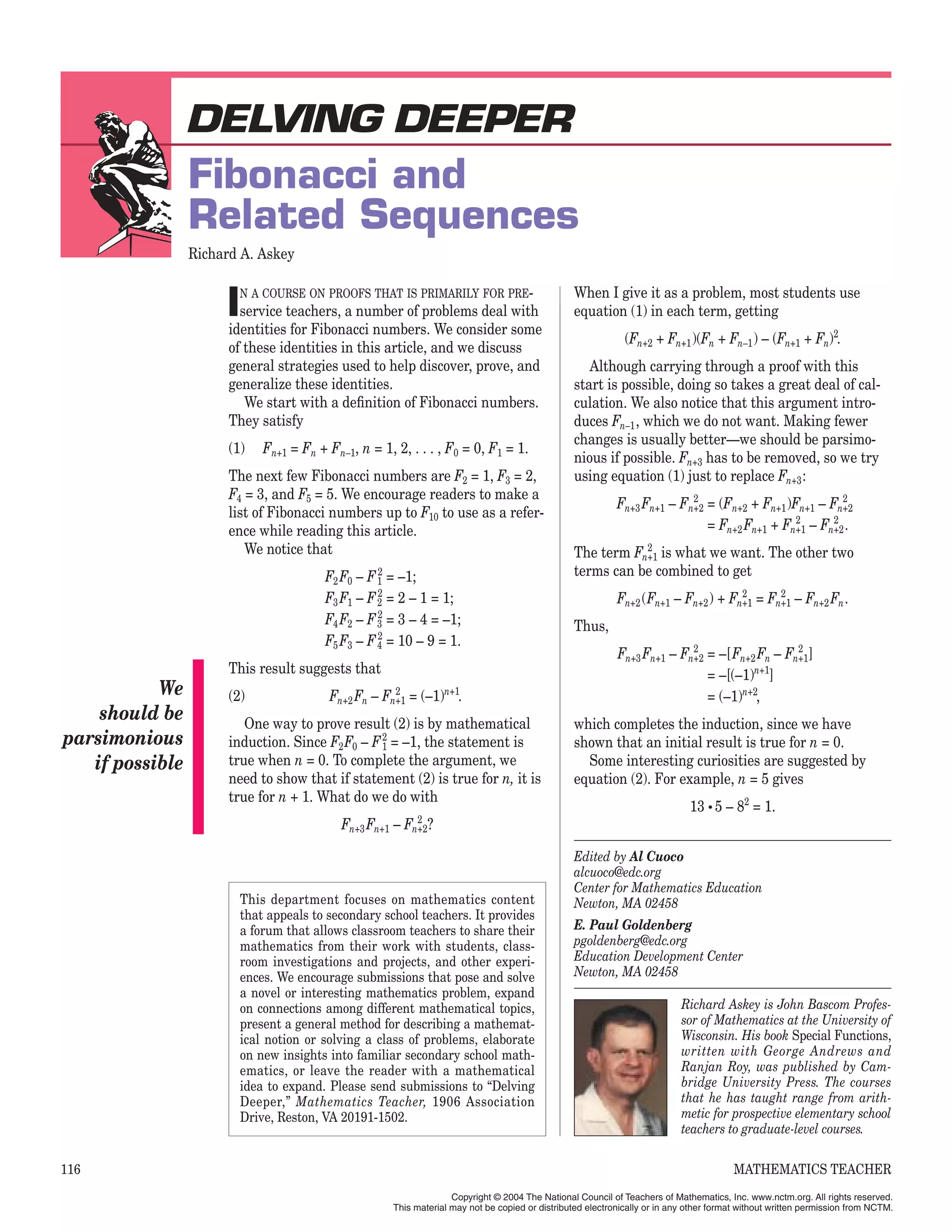 Fibonacci and Related Sequences | PDF