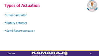 Types of Actuation
? Linear actuator
? Rotary actuator
? Semi Rotary actuator
1/11/2024 48
 