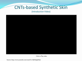 CNTs-based Synthetic Skin
(Introduction Video)
Source: http://www.youtube.com/watch?v=NJHZylgWeJw
Click to Play video
 