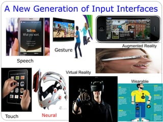 A New Generation of Input Interfaces
Neural
Speech
Touch
Gesture
Augmented Reality
Wearable
Virtual Reality
 