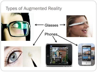 Types of Augmented Reality
Glasses
Phones
 