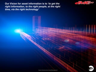 Printed12/29/20173:41PM
Our Vision for asset information is to ‘to get the
right information, to the right people, at the right
time, via the right technology'
December 11, 2017 Smart Infrastructure Asset Management 19
 