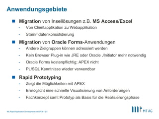 14
Treiber
Rapid Application Development mit APEX 5
§ Endanwender sparen Zeit durch die intuitive „out-of-the-box“
Bedienungsoberfläche
 
