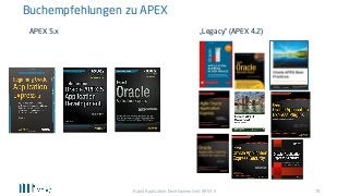 78
Buchempfehlungen zu APEX
Rapid Application Development mit APEX 5
„Legacy“ (APEX 4.2)APEX 5.x
 