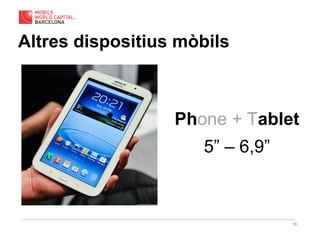 13
Phone + Tablet
5” – 6,9”
Altres dispositius mòbils
 
