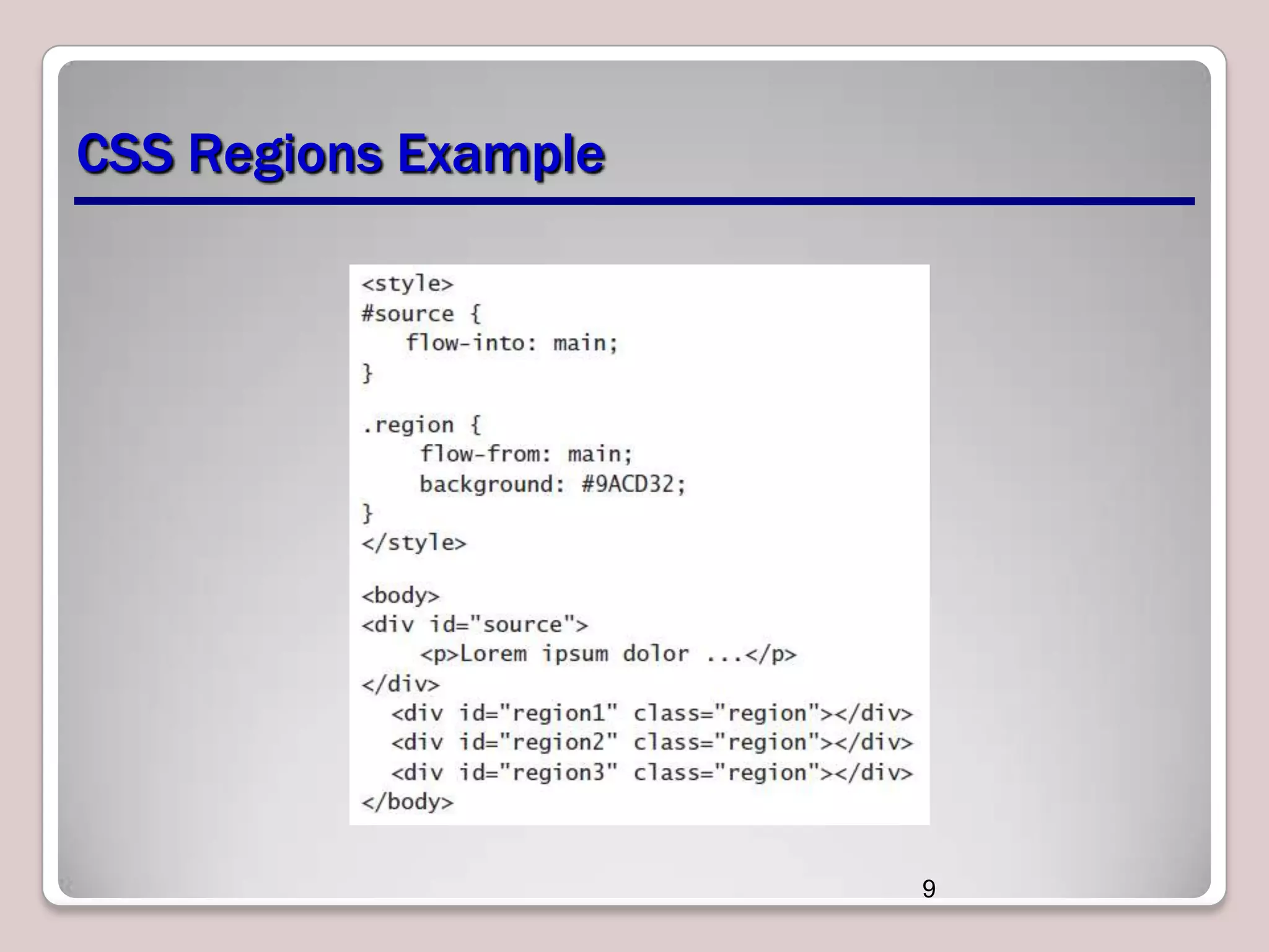 CSS Regions Example 9 